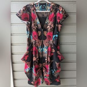 City Chic Zip Front Tropical Floral Tunic Dress  With Pockets Plus Size 14 XS